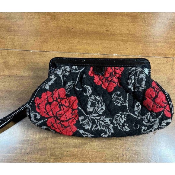 VERA BRADLEY Wristlet Clutch Jacquard Black Red Flowers Limited Edition - Picture 4 of 6
